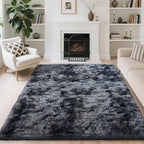 5x7 Area Rugs for Living Room Bedroom, Soft Fluffy Shaggy Bedside Rug, Indoor Floor Carpet for Kids Playroom, Dorms, Nursery Rooms, Home Decor (Tie-Dyed Dark Grey 5'x7')