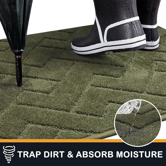 PURRUGS Dirt Trapping Door Mat 32" x 47", Non-Slip Machine Washable Entry Rug, Shoe Scraper, Dog Doormat, Super Absorbent Welcome Mat for Front & Back Door, Muddy Wet Shoes & Paws, Sage Green