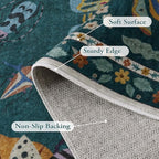Lahome Insect Print Washable Rugs for Living Room, Soft Area Rug 6x9 Rug for Bedroom Ultra-Thin Non Slip Dining Room Rug, Stain Resistant Modern Rug Large Carpet for Office Nursery(6'x9',Dark Green)