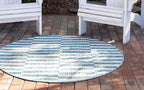 Unique Loom Outdoor Striped Collection Area Rug - Striped (4' 1" Round, Light Aqua/Ivory)