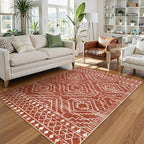 Wonnitar Moroccan 4x6 Bedroom Area Rug, Washable Soft Rug for Living Room, Non-Slip Bohemian Large Rug Non-Shedding Low Pile Floor Carpet for Kitchen Guest Room Entrance (Brown,4'x6')