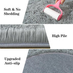 Soft Fluffy Area Rug for Bedroom, Fuzzy Shaggy Oval Throw Rugs for Bedside, Non-Slip Cozy Plush Shag Carpet for Kids Room Nursery Dorm Living Room, Grey, 2.6 x 5.3 Feet, 2 Packs