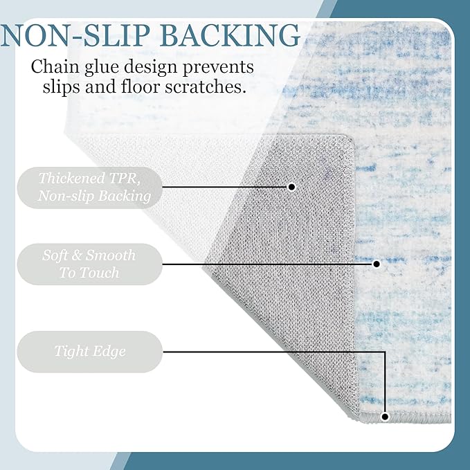 MUJOO 5x7 Washable Area Rug,Modern Abstract Rugs for Living Room Bedroom Dining Room,Large Non Slip Carpet Indoor,Low Pile Throw Rug Accent Neutral Blue
