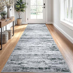 Modern Abstract Runner Rug 2.6x10, Black Grey White Washable Long Kitchen Runner Non-Slip Soft Hallway Rug Runner Thin Print Faux Wool Carpet for Entryway Bedroom Laundry Room Indoor Home Decor