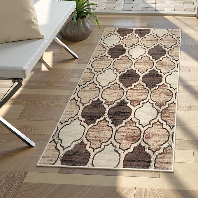 Lahome Moroccan Runners for Hallways- 2x4 Area Rug Washable Non-Slip Soft Bathroom Runner Ultra-Thin Small Kitchen Mat, Modern Print Distressed Floor Runners for Entryway Bedroom （Coffee,2'x4'