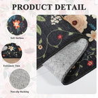 DUKINO Runner Rug, 2x7 Boho Kitchen Rug for Hallways with Low Pile Design, Washable Non Slip Backing Soft Floral Runner for Kitchen, Hallway, Entryway, Bedroom, Laundry, Black