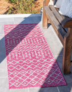 Unique Loom Outdoor Trellis Collection Area Rug - Tribal Trellis (2' x 6' 1" Runner, Fuschia/ Gray)