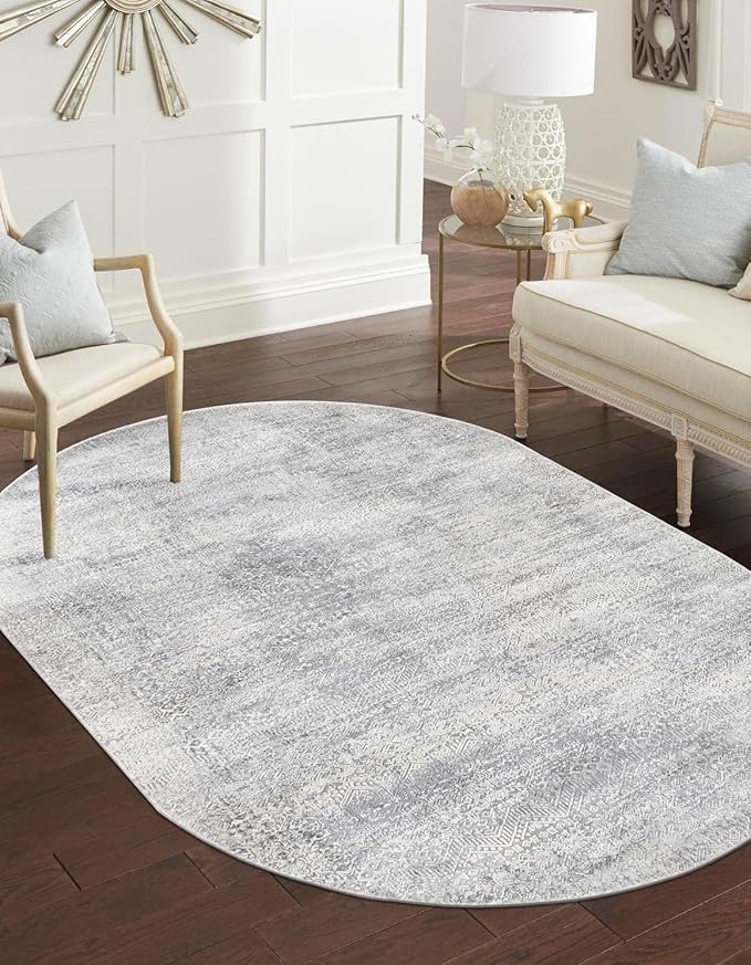 Unique Loom Finsbury Collection Area Rug - Sarah (5' 3" x 8' Oval, Gray/ Ivory)