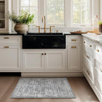Grey Entryway Rug Indoor, 2x3 Small Door Rugs for Entry Way/Kitchen/Bathroom, Washable Non Slip Low Pile Thin Door Mat Indoor Entrance, Vintage Neutral Gray and Ivory Rug with Decorative Fringe