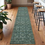 Runner Rug 2x10, Dark Green Washable Long Hallway Rug Runner Non-Slip Soft Kitchen Runner Thin Printed Faux Wool Super Soft Carpet for Entryway Bedroom Laundry Room Indoor