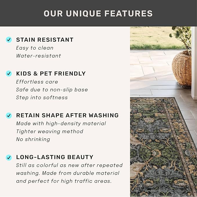 Floral Kitchen Runners - 2x5 Runner Rug for Hallway Bathroom Laundry Room Bedroom Beside Bed Entryway, Boho Birds Leaves Patterned Non Slip Low Pile Washable Rugs