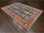 Carbon Black with Turkey Red Karjihooz Design with All Over Pattern Vegetable Dyes Pure Wool Soft Pile Hand Knotted Oriental Rug (9'x12')