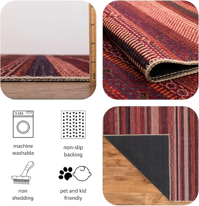 Keen Home Design 8x10 Rug - Machine Washable Area Rug with Non-Slip Backing, Ideal for Living Room, Dining Room, Bedroom - Vintage, Easy Clean, Durable, Low Pile Rug - (8' x 10')