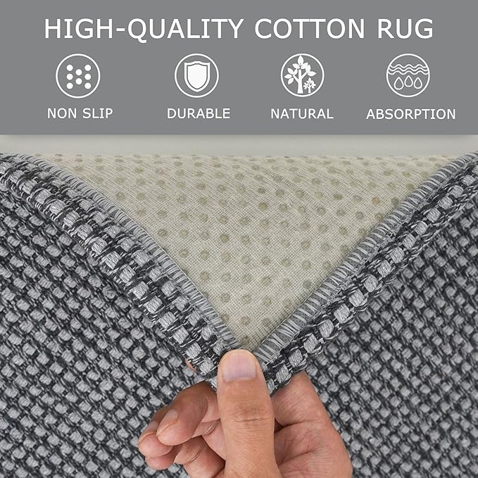 KOZYFLY Indoor Door Mat 2x3 ft Small Area Rugs Washable Front Door Mat Non Slip Rubber Backed Entryway Rug Cotton Entrance Doormat for Front Porch Bathroom Kitchen Bedroom, Grey/Dark Grey