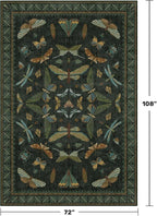 6x9 Dark Green Area Rugs for Dining Room - Rugs for Living Room, Bedroom Under Bed, Insect Moth Floral Non Slip Low Pile Floor Carpet