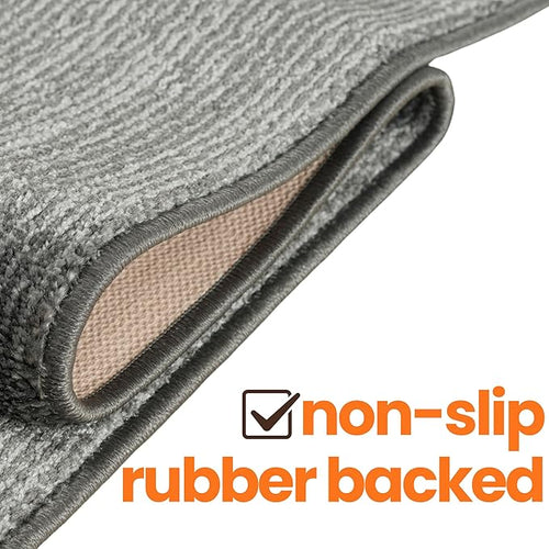 10ft Custom Cut Runner Rug for Narrow Hallways Kitchens - Striped Grey | Non-Slip & Washable | No-Fray Edge Finished