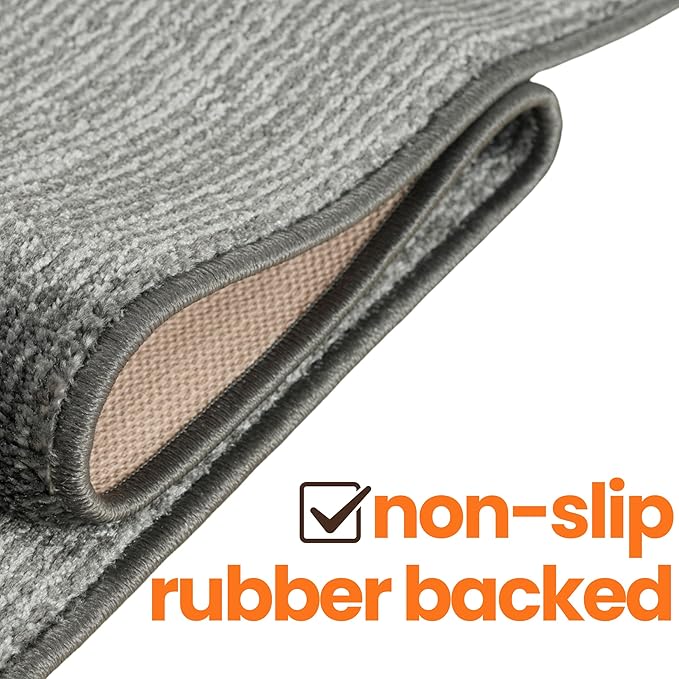 7ft Custom Cut Runner Rug for Narrow Hallways Kitchens - Striped Grey | Non-Slip & Washable | No-Fray Edge Finished