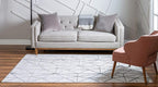 Rugs.com Lattice Trellis Collection Rug – 7' x 10' White Low-Pile Rug Perfect for Living Rooms, Large Dining Rooms, Open Floorplans