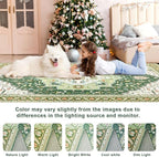 3x5 Green White Area Rug for Living Room, Machine Washable Rugs with Non-Slip Backing for Bedroom, Vintage Medallion Carpet Kitchen Laundry Kids Room Decor