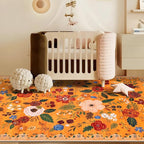 U'Artlines 5x7ft Fall Floral Area Rug, Machine Washable Ultra Soft Low Pile Non Slip Non Shedding Accent Floor Carpet for Living Room, Bedroom, Dining Room, Office (Orange)