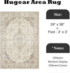 HUGEAR 2x3 Entrance Area Rug Vintage Brown Small Rug Machine Washable Door Mat Neutral Floral Low Pile Carpet Vacuumable Thin Throw Rug Entryway Kitchen Bathroom Bedroom Non Slip Lightweight