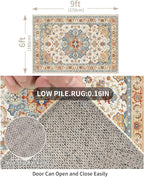 Enkor Area Soft Rugs 6x9 Washable Non Slip Boho Floor Rugs for Living Room Bedroom, Vintage Style Farmhouse Mat for Kitchen Entryway Orange & Beige
