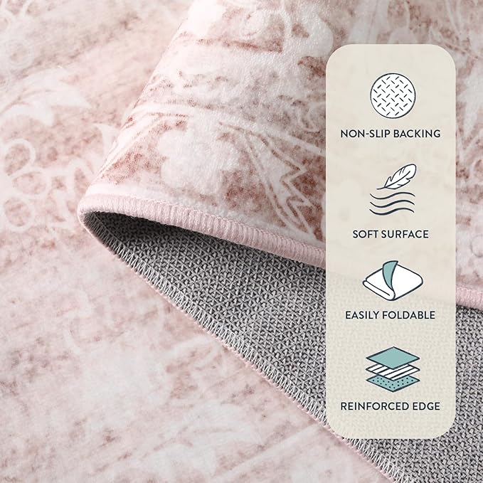 Lahome Pink Rugs for Bedroom Girls,Cute Nursery Rug Boho Area Rugs 5x7,Floral Living Room Rug Carpet Ultra-Thin Soft Washable, Kids Rugs for Playroom Baby Room Decor Dorm (Pink, 5'X7')