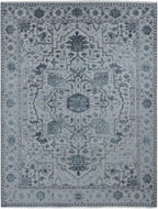 Ash Grey Design with All Over Pattern Wool and Silk Hand Knotted Oriental Rug (9'x12')