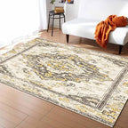 Bohemian Pattern Rectangular Area Rugs for Living Room Bedroom 5 x 8 ft Brown & Yellow Abstract Non-Shedding Soft Low Pile Rug Non Slip Washable Rug for Nursery Entryway Playroom