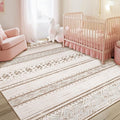 BESTSWEETIE 5x7 Area Rugs for Living Room Washable Moroccan Farmhouse Neutral Geometric Low Pile Non-Slip Soft Print Pattern Rug for Bedroom Kitchen Dining Room Entryway Cream/Brown/Pink