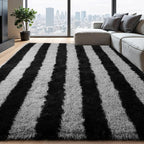 Zentavio Area Rugs for Living Room Large Rugs for Bedroom 5x8 Carpet Fluffy Fuzzy Soft Shag Aesthetic Plush High Pile Gray Throw Rug for Nursery Kids Room Dorm Horizontal Stripes Black Grey