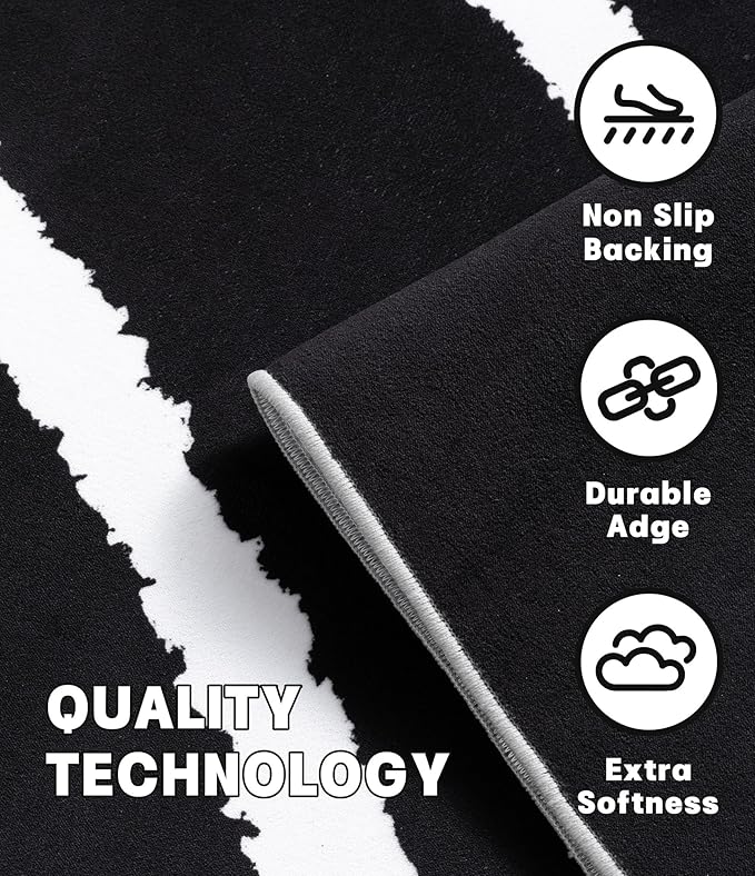 YIHOUSE Black Modern Area Rug 5x7,Abstract Rugs for Bedroom,Minimalist Striped Rug,Black and White Geometric Rug,Dark Washable Area Rugs 5x7 Non Slip Throw Rugs for Bedroom，Office