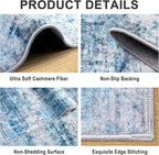 Area Rugs 10x14 Living Room - Washable Rug Modern Abstract Soft Large Neutral Non-Slip Carpet Indoor Floor Thin Carpets for Bedroom Dining Room Farmhouse Nursery Home Office Blue Grey
