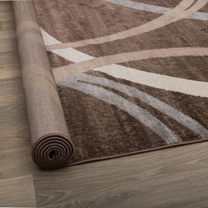 Rugshop Modern Wavy Circles Design Area Rug, Fade-Resistant Carpet for Bedroom, Office, or Small Spaces, Brown, 3'3" x 5'