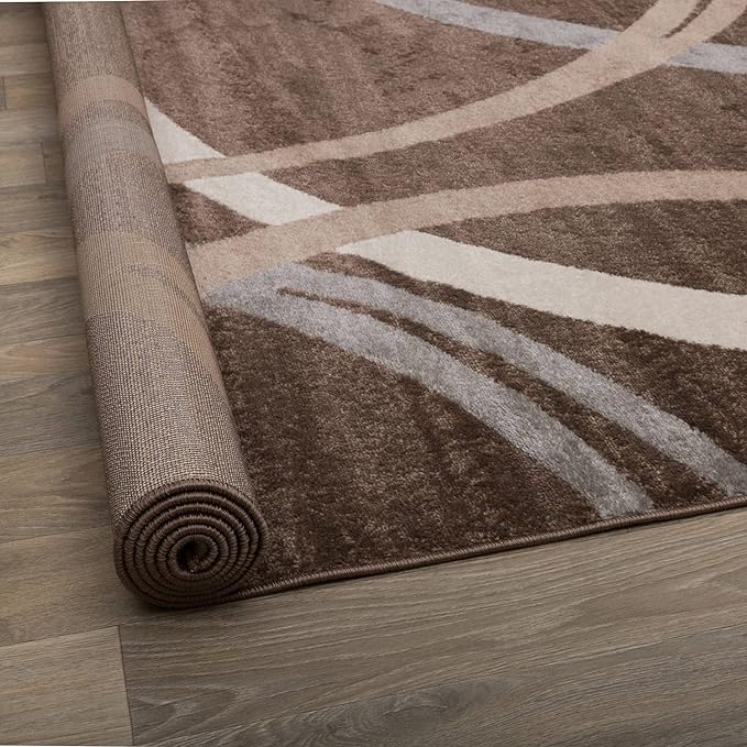 Rugshop Modern Wavy Circles Design Runner Rug, Fade-Resistant Carpet for Hallway, Entryway, or Kitchen, Brown, 2' x 10'