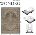 8x10 Brown Washable Vintage Area Rug for Living Room Bedroom Non Slip Distressed Traditional Soft Large Throw Rug Low Pile Lightweight Floral Carpet Office Classroom Dining Room