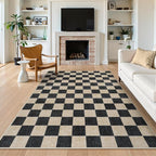 LIVEBOX Machine Washable Area Rug 6x9 Checkered, Non Slip Soft Large Bedroom Living Room Rug Farmhouse Neutral Classic Geometric Boys Rug, Indoor Carpet for Den Dorm Playroom(Black,6'x9')