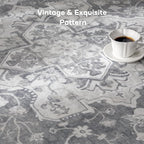 Marsail 9x12 Washable Area Rug, Soft & Slip-Resistant Large Area Rug with Reinforced Bound Edges, Vintage Short-Pile Washable Rug with Floral Pattern for Living Room, Dinning Room and Bedroom, Grey