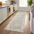 jinchan Fiora Hallway Runner Rug 3x8 Washable Runner - Vintage Floral Non Slip Low-Pile Soft Thin Faux Wool Kitchen Rug Distressed Carpet for Farmhouse Bedroom Laundry Room(3x8ft, Taupe)