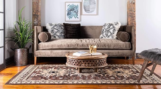 Unique Loom Taftan Collection Border Geometric Tribal Inspired Design Area Rug (2' 2 x 3' 0 Rectangular, Brown/ Tan)