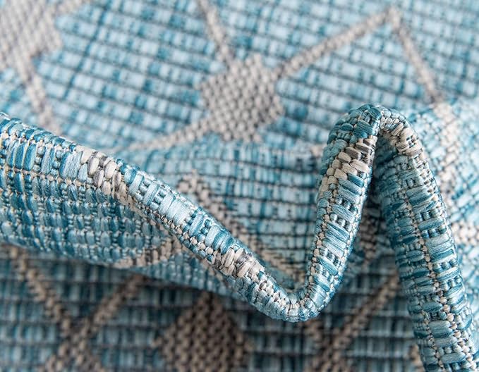 Unique Loom Outdoor Trellis Collection Area Rug - Tribal Trellis (4' 1" x 6' 1" Rectangle, Aqua/ Ivory)