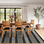 Lahome Striped 8x10 Easy Jute Rug, Washable Rugs for Living Room Dining Room Farmhouse Indoor Outdoor Carpet, Neutral Non Slip Non Shedding Black Carpet for Office Backyard Patio