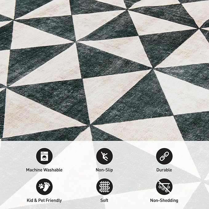 Rugshop Geometric Diamond Washable Non Slip Area Rug 2' x 3' Cream