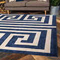 Unique Loom Athens Collection Classic Geometric Modern Border Design Area Rug (8' 0 x 8' 0 Square, Navy Blue/ Beige)
