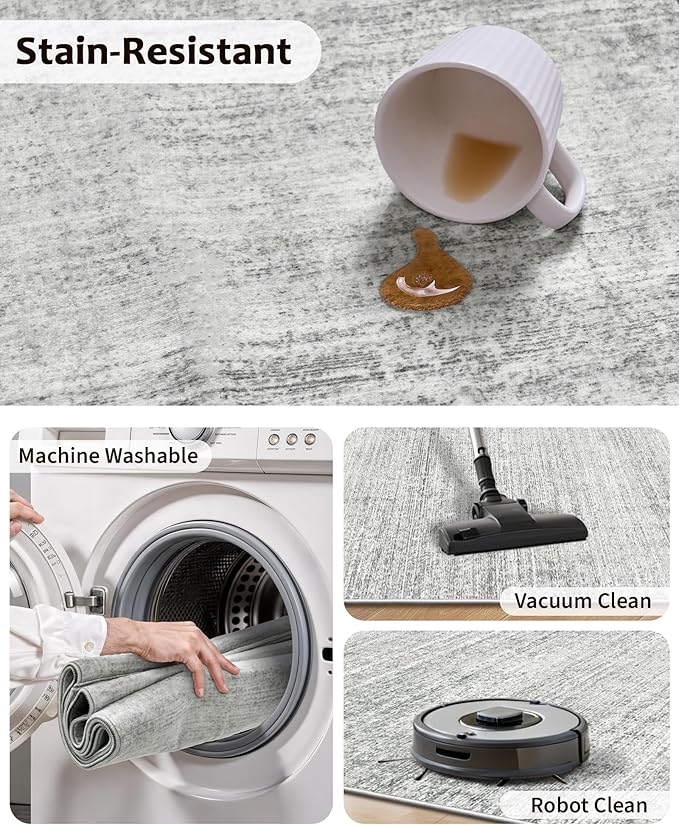 Art&Tuft Non-Slip Runner Rug - 3x5 Runner Rug Washable Low-Pile Rugs Runners, Soft Distressed Carpet Runner for Bedroom Bathroom Kitchen Laundry Living Room, Grey
