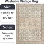 Large 8x10 Washable Area Rug for Living Room, No Shedding Vintage Floral Print Rugs Non Slip, Indoor Foldable Thin Retro Accent Carpet for Bedroom Farmhouse Dining Room Beige/Pink/Orange