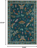 Lahome Insect Print Washable Rugs for Living Room, Soft Area Rug 6x9 Rug for Bedroom Ultra-Thin Non Slip Dining Room Rug, Stain Resistant Modern Rug Large Carpet for Office Nursery(6'x9',Dark Green)