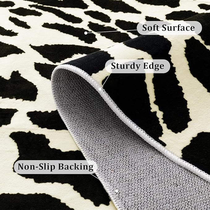 YIHOUSE Leopard Rug for Living Room, Black and White Cute Cheetah Print Rug Modern Washable Animal Printed Rugs for Bedroom, Girls Boys Dorm Room Nursery Room, Playroom, 8x10