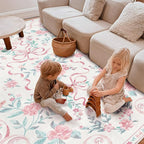 Washable Non-Slip Runner Rugs 2X6, Pink Rug Boho Farmhouse Bow Floral Area Rug for Hallway Kitchen Bedroom Beside Laundry Room Bathroom Rug, Low Pile Stain Resistant Soft Floor Carpet