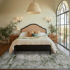 jinchan Washable Area Rug 8x10 for Living Room - Soft Faux Wool Ultra-Thin Stain Resistant Non-Slip Distressed Vintage Floral Large Carpet for Bedroom,Dining Room,Home Office,Nursery(Green, 8'x10')